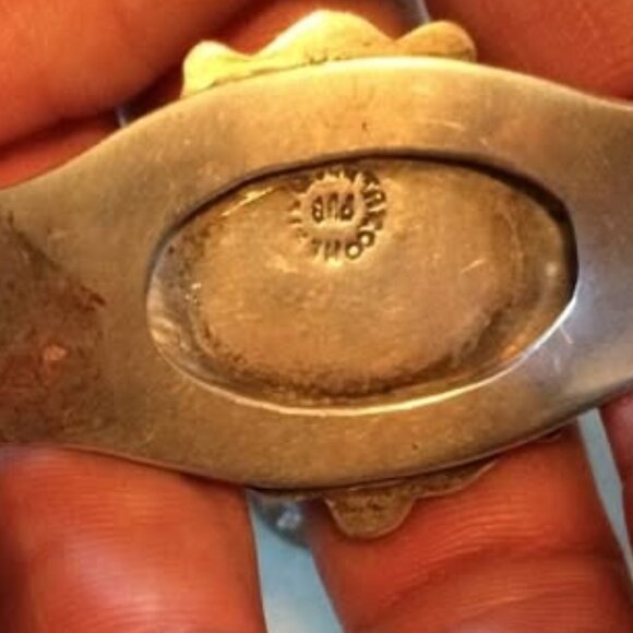 vtg STERLING ONYX tribal mexican maya Taxco cuff bangle bracelet - Picture 3 of 5